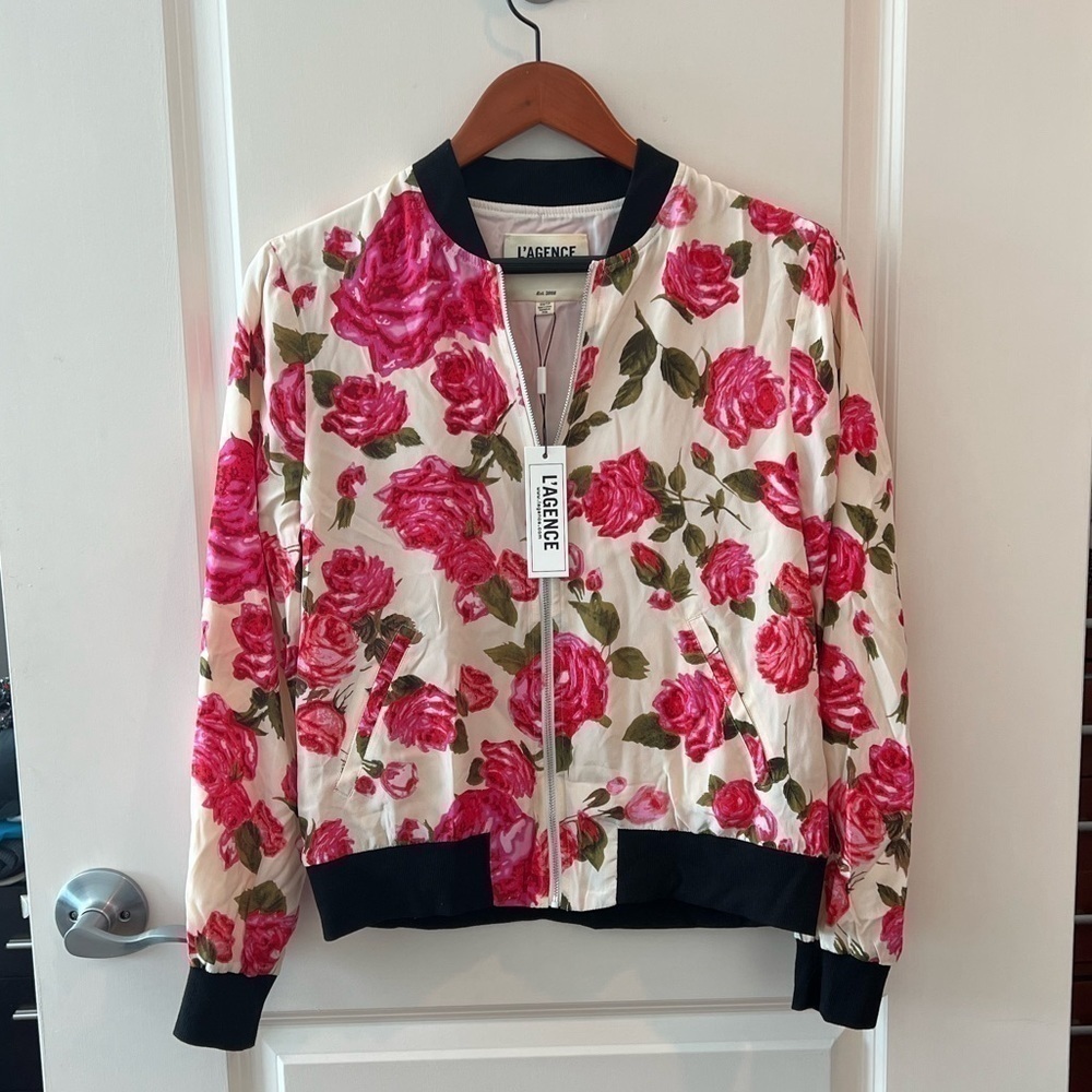 L'agence Women's Ollie 100% Silk Bomber Jacket Rosewood NWT